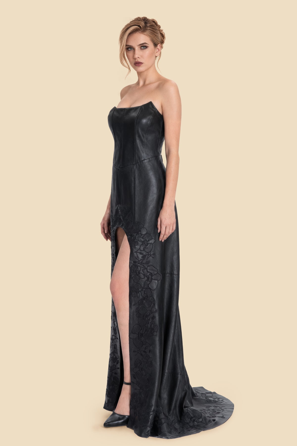 Leather High-Low Gown by Kerime Ataker – detail 3