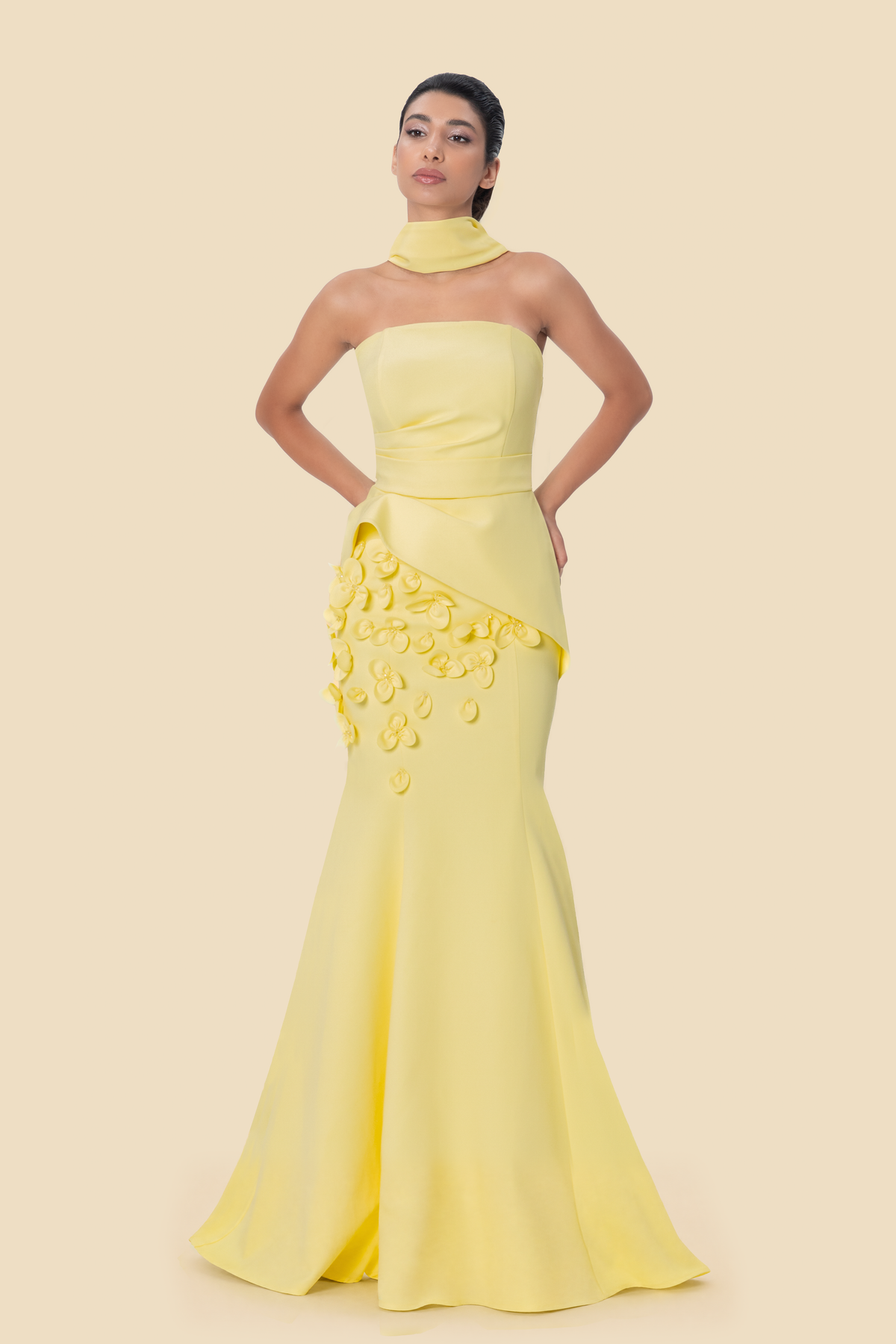3D Flower Strapless Gown by Kerime Ataker