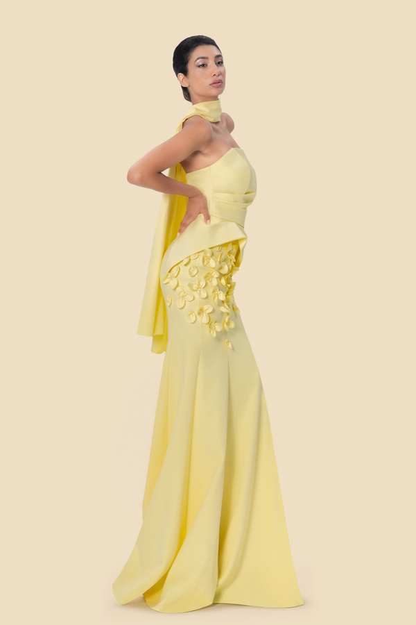 3D Flower Strapless Gown by Kerime Ataker – detail 2