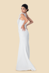 White one-shoulder beaded mermaid gown by Kerime Ataker, product image 4