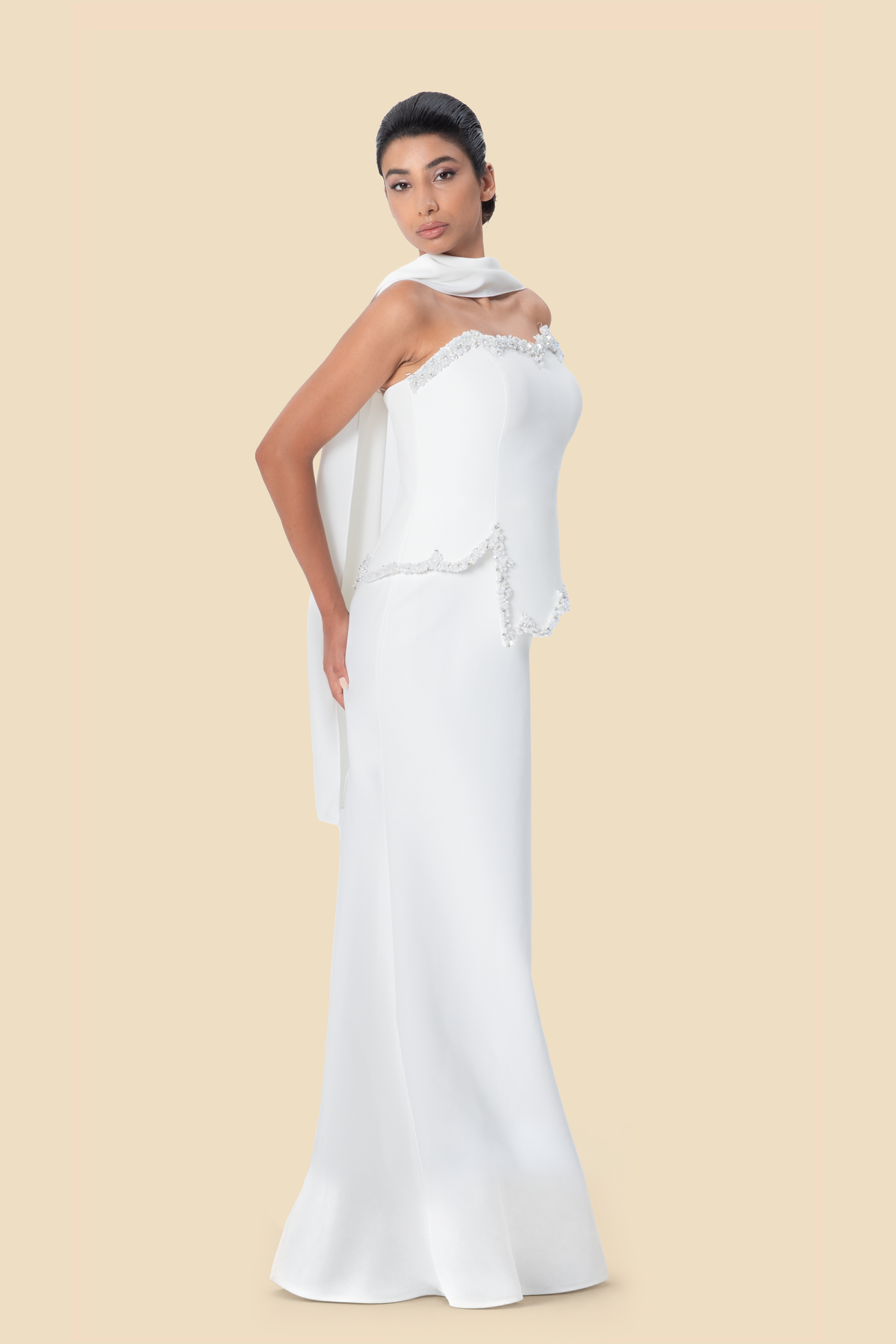 White strapless pearl and crystal mermaid gown by Kerime Ataker, product image 6