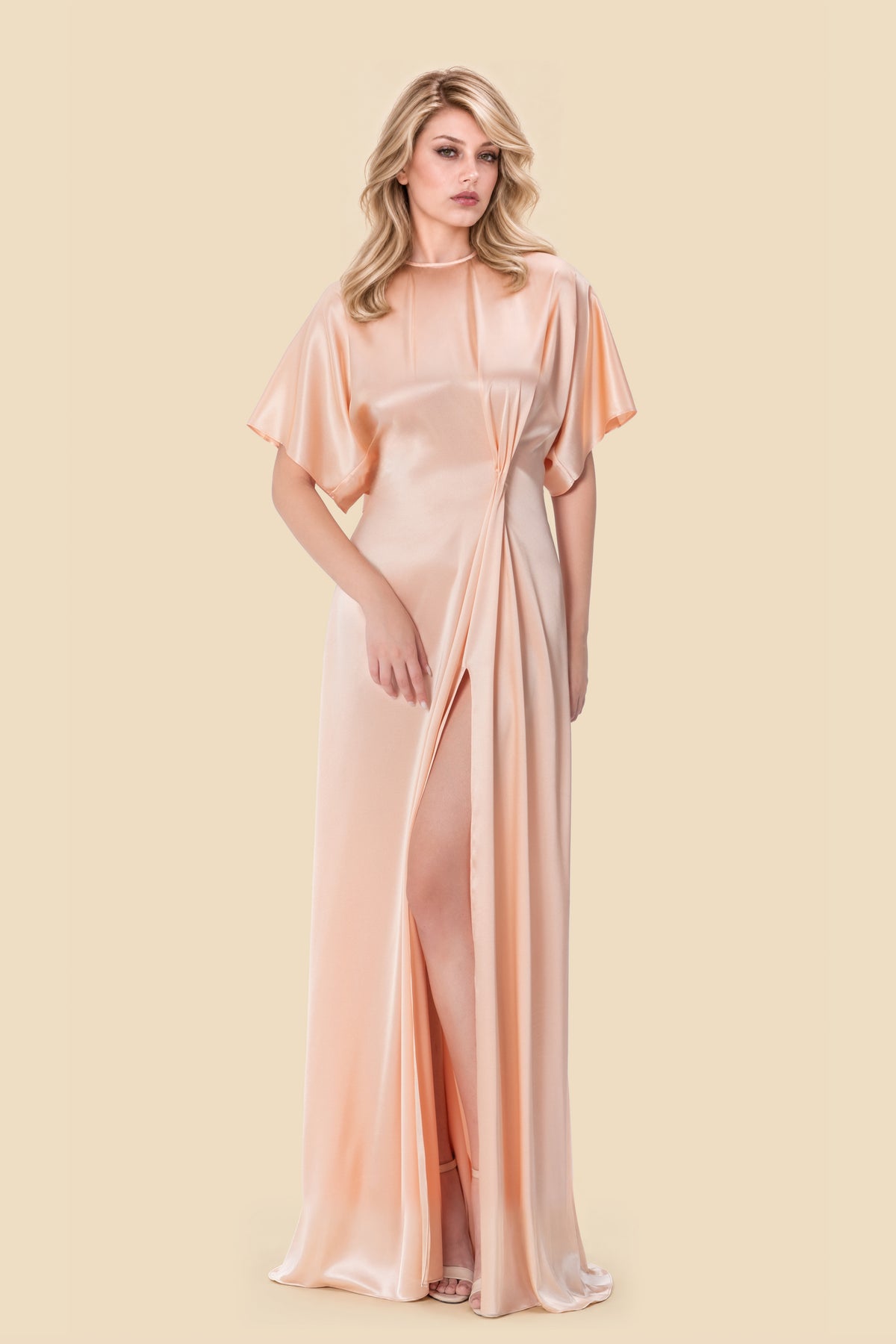 Salmon Silk Gown by Kerime Ataker – detail 2