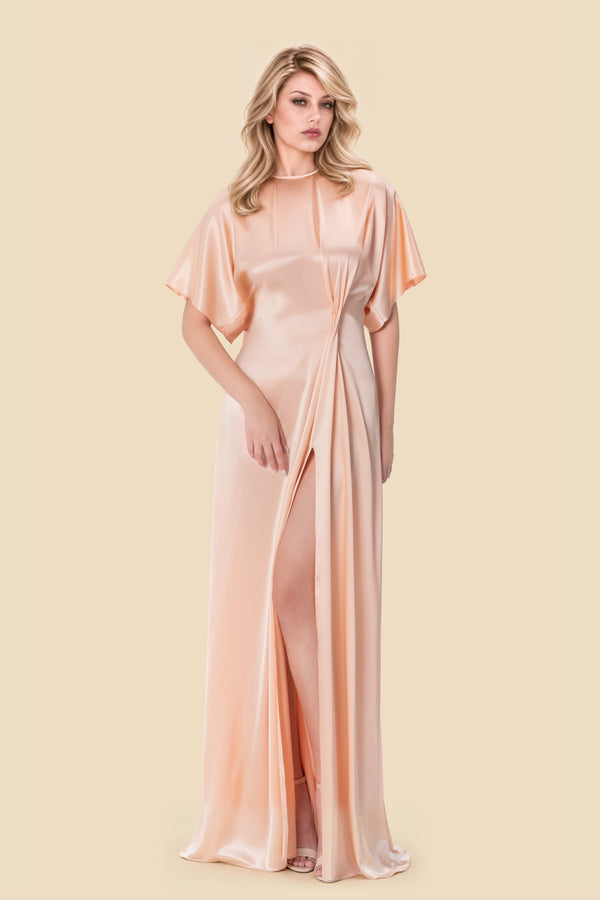 Salmon Silk Gown by Kerime Ataker – detail 2