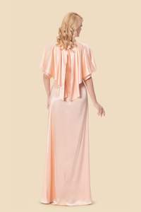 Salmon stretch silk evening gown with draped waist by Kerime Ataker, product image 6