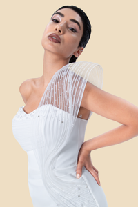 White one-shoulder beaded mermaid gown by Kerime Ataker, product image 1