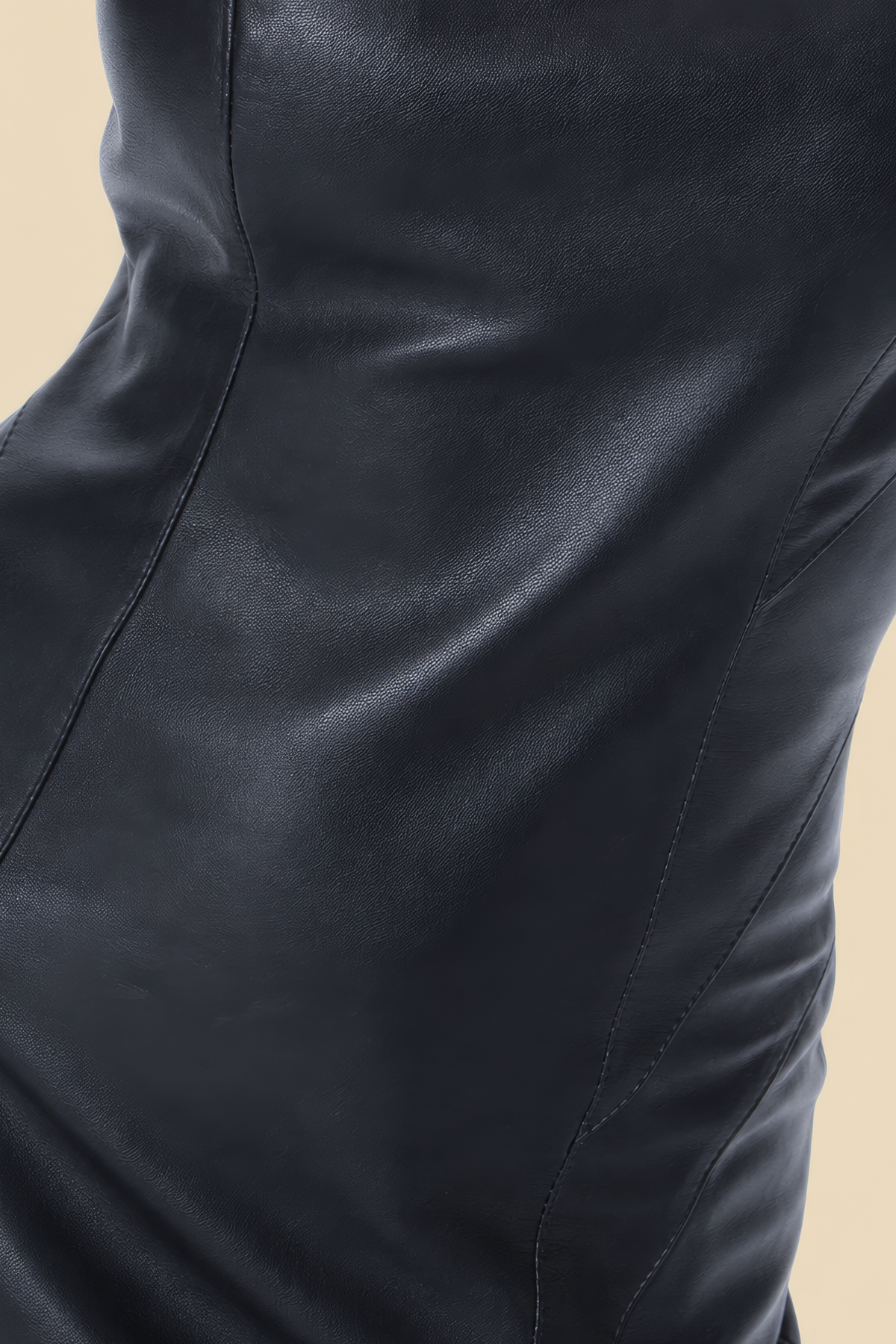 Black paneled lamb leather midi dress by Kerime Ataker, product image 3