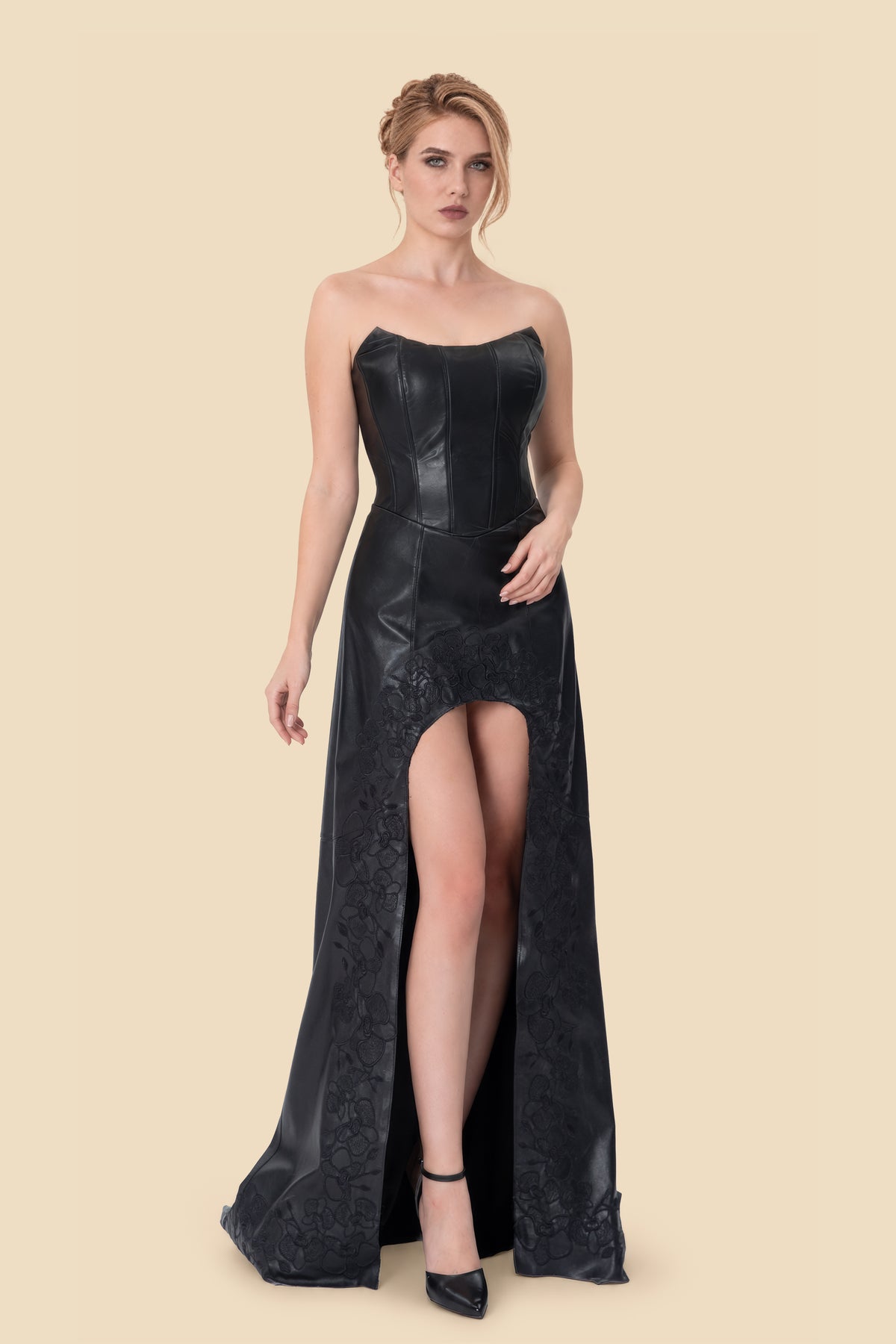 Leather High-Low Gown by Kerime Ataker