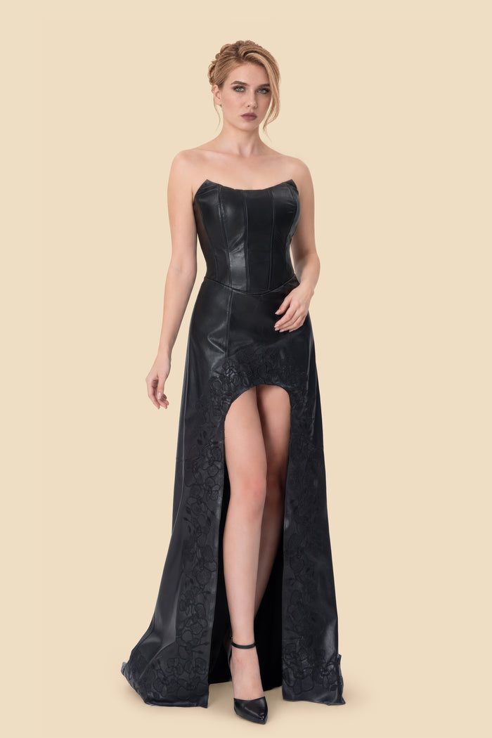 Leather High-Low Gown by Kerime Ataker