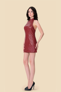 Embroidery Leather Mini Dress by Kerime Ataker – detail 5