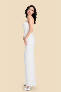 White strapless lamb leather gown with sculpted seam paneling by Kerime Ataker, product image 3