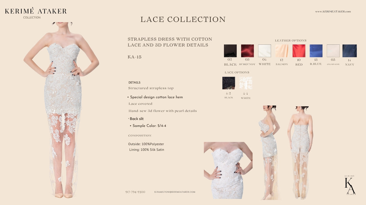 White strapless floral lace gown with 3D flower appliqué by Kerime Ataker, product image 8