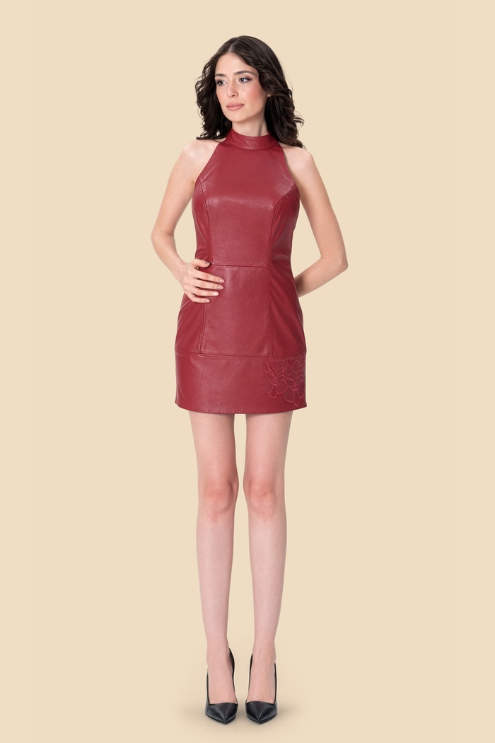 Embroidery Leather Mini Dress by Kerime Ataker
