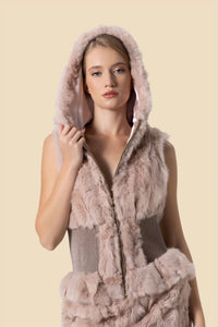 ELAYZA hooded rabbit fur vest by Kerime Ataker