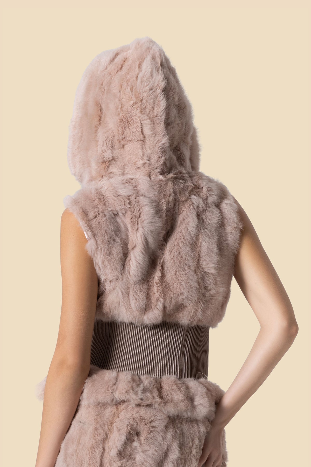 ELAYZA hooded rabbit fur vest by Kerime Ataker