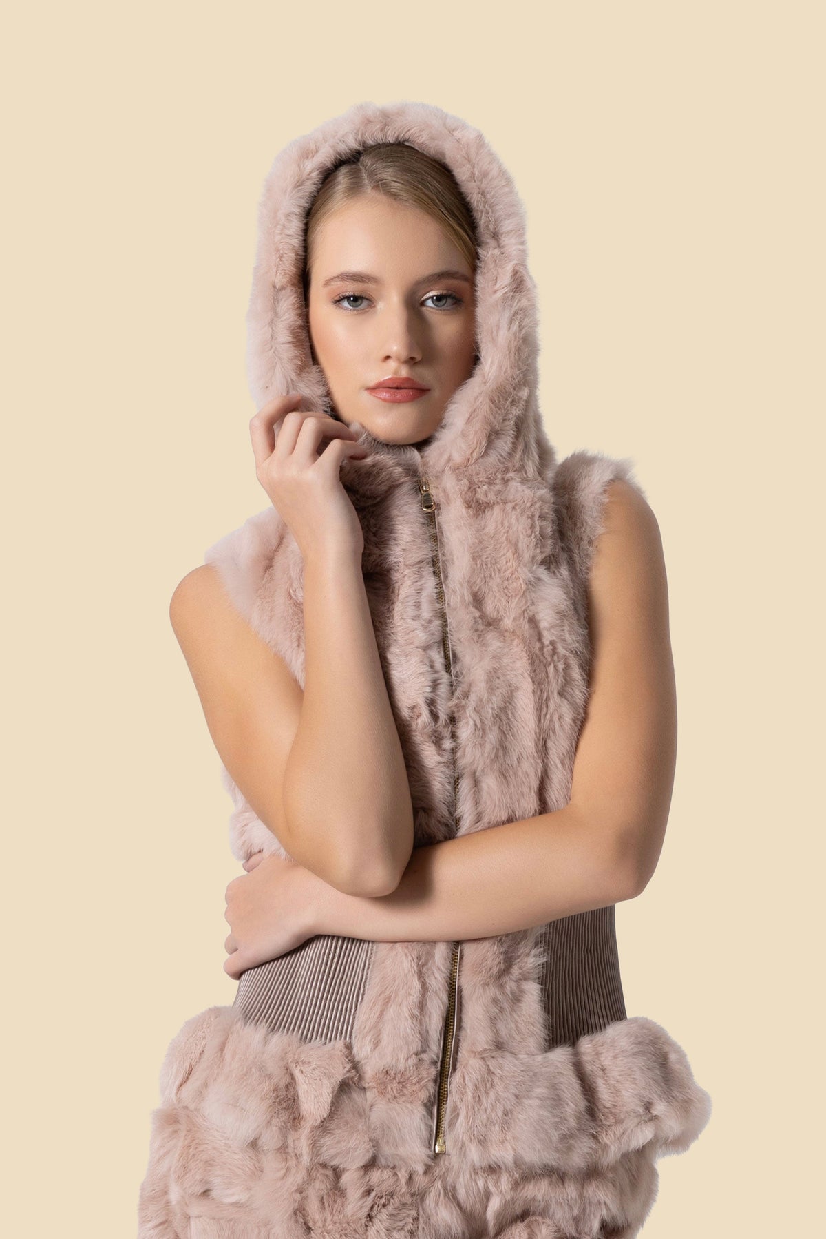 ELAYZA hooded rabbit fur vest by Kerime Ataker