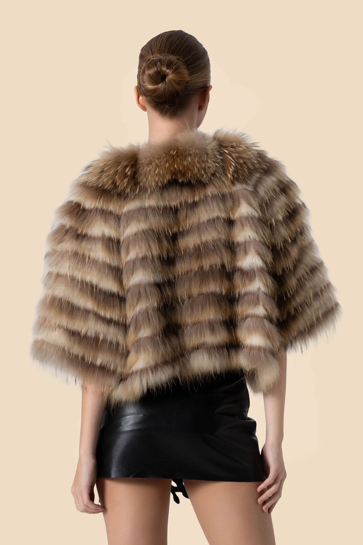 MAY cropped raccoon fur and leather jacket by Kerime Ataker
