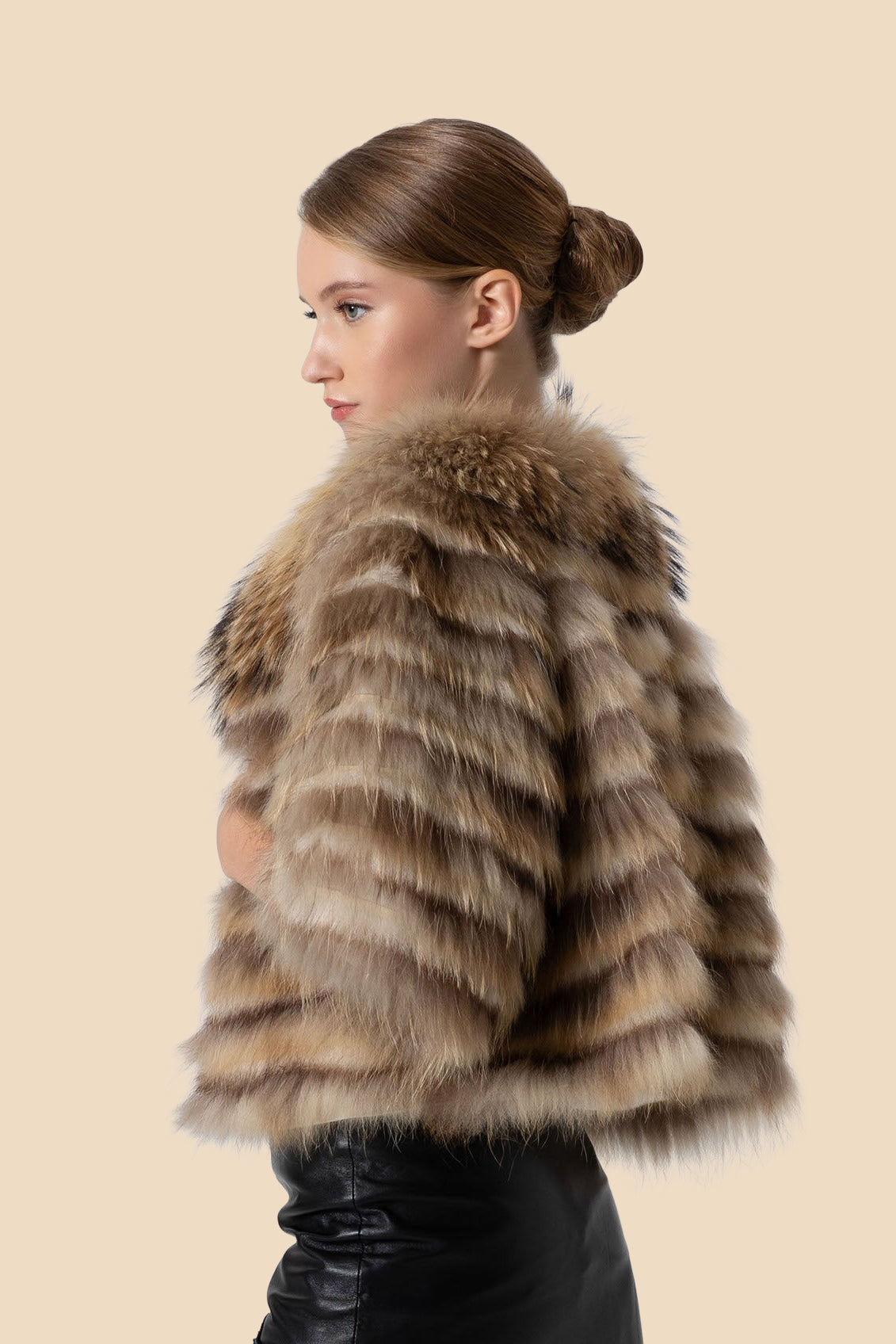 MAY cropped raccoon fur and leather jacket by Kerime Ataker