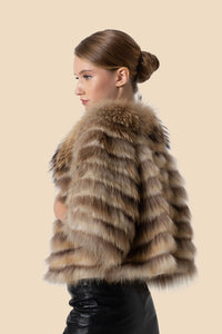 MAY cropped raccoon fur and leather jacket by Kerime Ataker