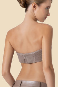 ELARA strapless leather bustier top by Kerime Ataker