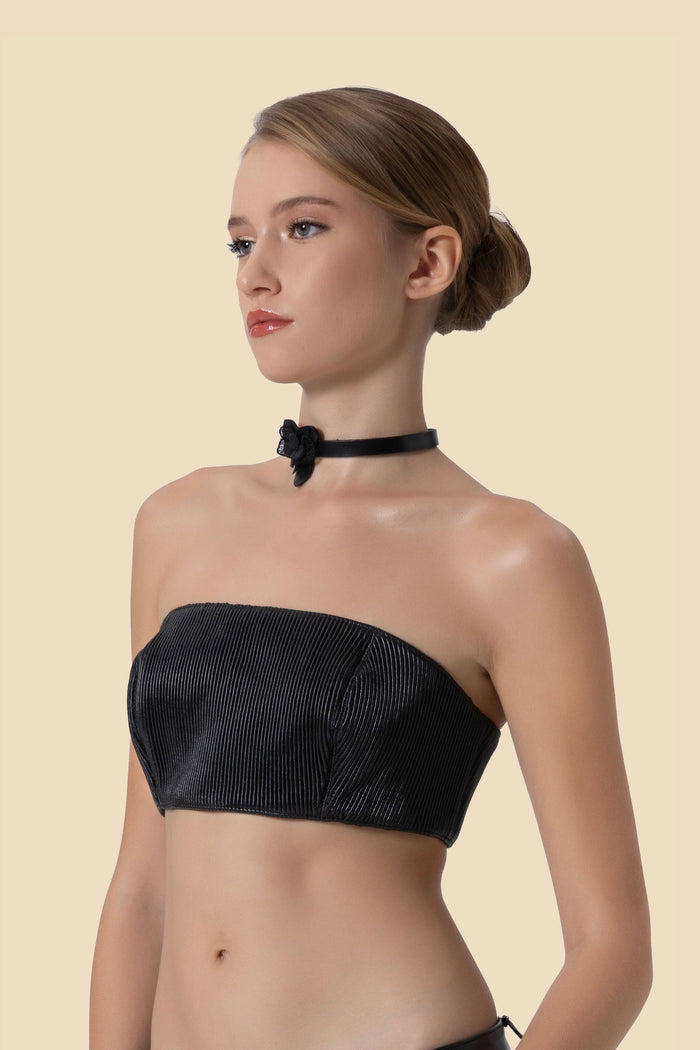 ELARA strapless leather bustier top by Kerime Ataker