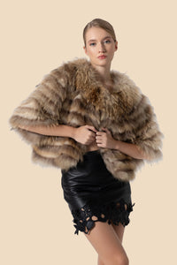 MAY cropped raccoon fur and leather jacket by Kerime Ataker